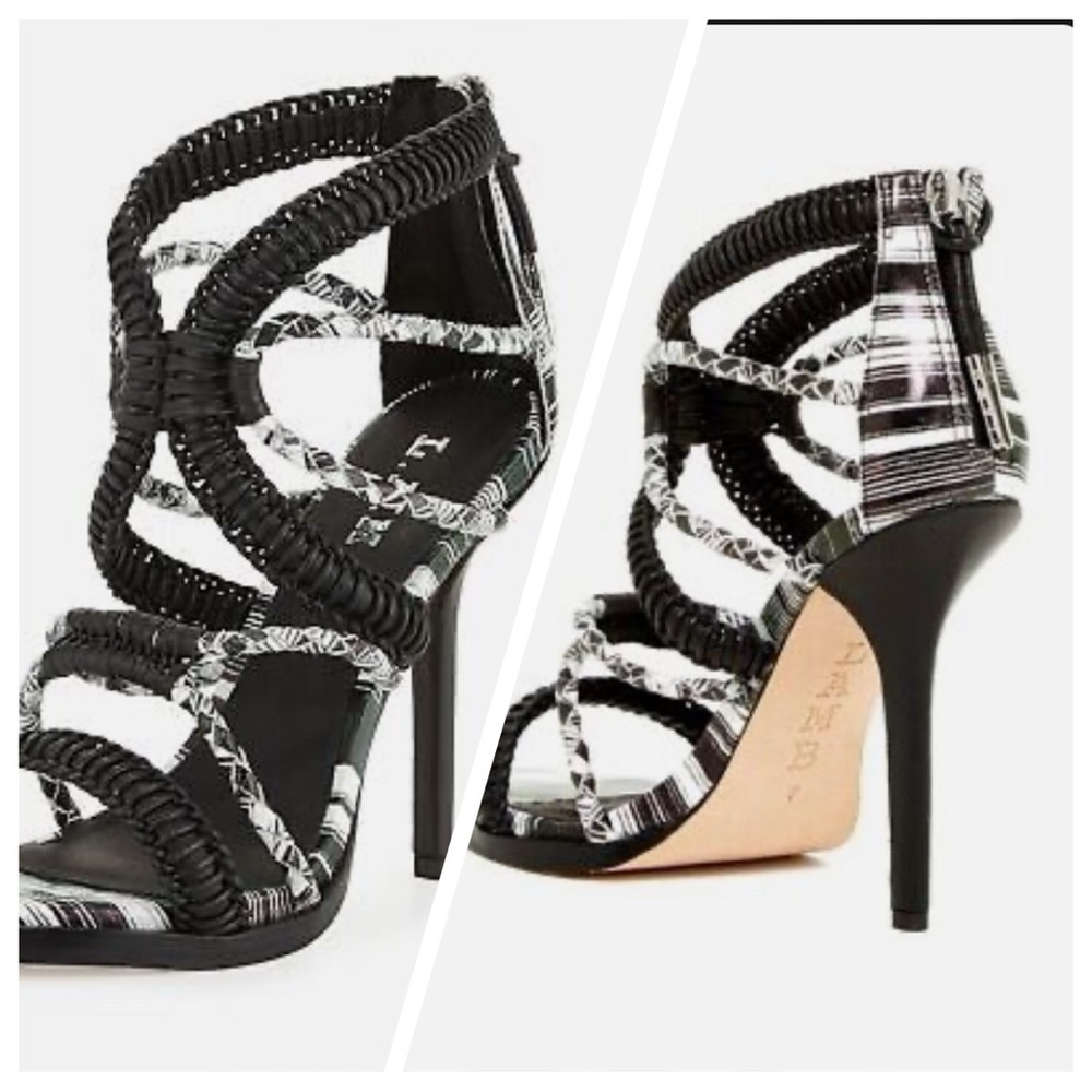 L.A.M.B Zebra Vine Black and White Strappy Leather Heels Sandals Size 8.5 - Picture 2 of 15